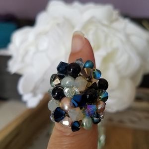 Swarovski Elements Large Blue Cluster Statement Ring NWT